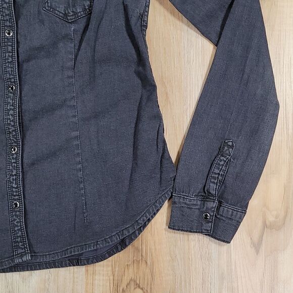 🔺️Divided H&M Black Jean Snap-up Long Sleeve Shirt w/Chest Pockets Size 10 - Picture 5 of 8